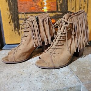 Steve Madden  'Newporte' Open Toe Suede Fringe Bootie Size 7.5